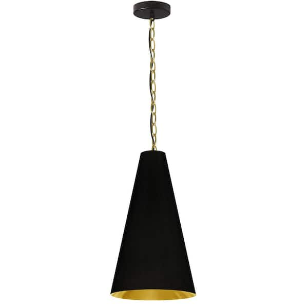 Anaya 1-light Aged Brass Pendant with Black and Gold Fabric Shade