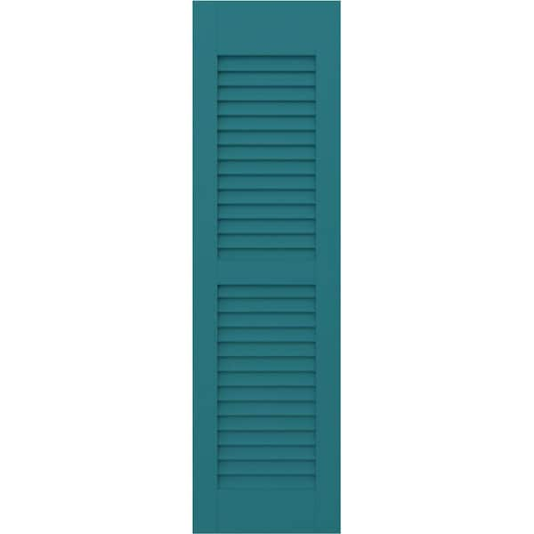 Americraft 15 in. W x 57 in. H 2-Equal Louver Exterior Real Wood Shutters Pair in Antigua