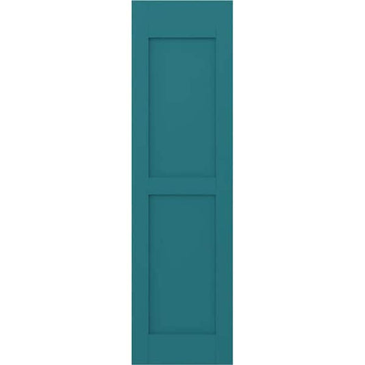 Americraft 15 in. W x 77 in. H 2-Equal Flat Panel Exterior Real Wood Shutters Pair in Antigua