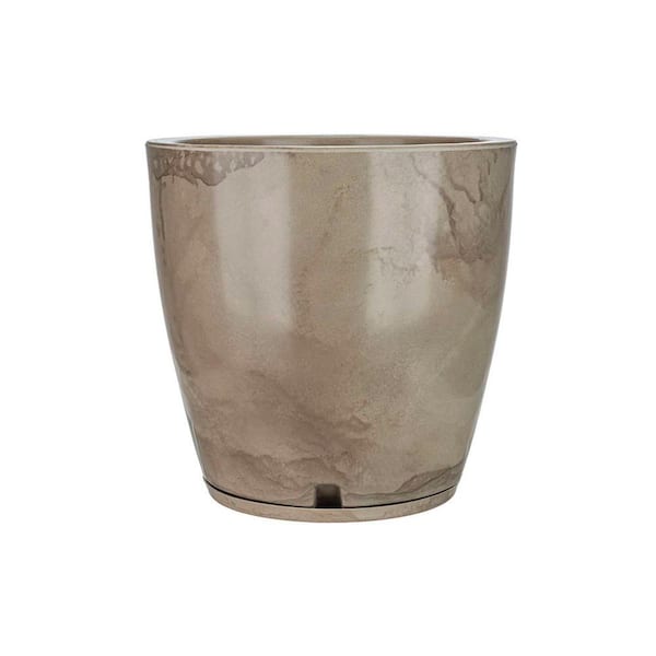 Amsterdan Large Beige Marble Effect Plastic Resin Indoor and Outdoor Planter Bowl