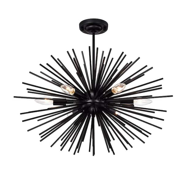 Anastasia 6-Light Black Industrial Sputnik Starburst Chandelier with No Bulbs Included