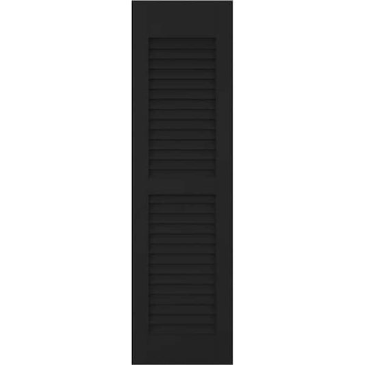 Americraft 15 in. W x 49 in. H 2-Equal Louver Exterior Real Wood Shutters Pair in Black