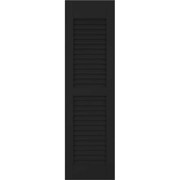 Americraft 15 in. W x 61 in. H 2-Equal Louver Exterior Real Wood Shutters Per Pair in Black