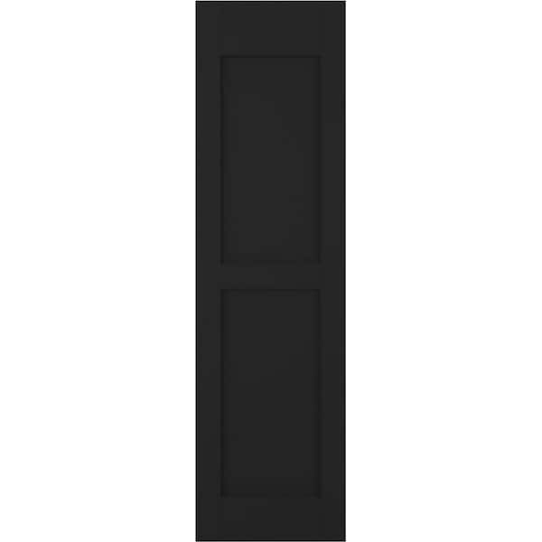 Americraft 15 in. W x 68 in. H 2-Equal Flat Panel Exterior Real Wood Shutters Pair in Black