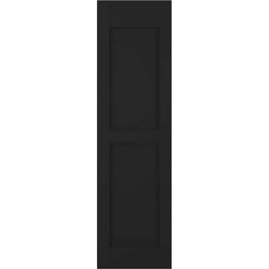 Americraft 15 in. W x 68 in. H 2-Equal Flat Panel Exterior Real Wood Shutters Pair in Black