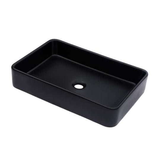 Ami Bathroom Ceramic 24 in. L x 16 in. W x 5 in. H Rectangular Vessel Sink Art Basin in Black