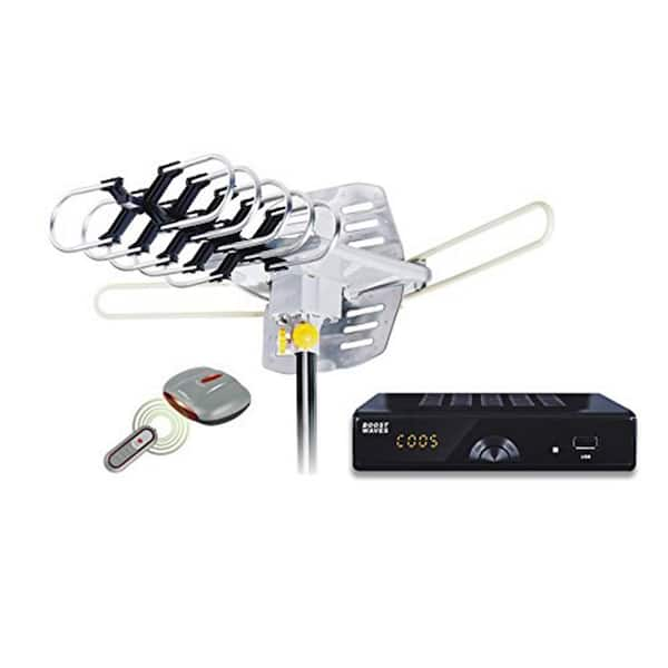 Amplified HD Digital Outdoor HDTV Antenna 360° Rotation UHF VHF FM Radio Remote Control for 2 TVs