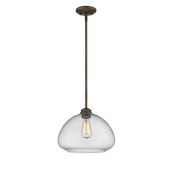 Amonte 1-Light Olde Bronze Pendant with Clear Seedy Glass Shade