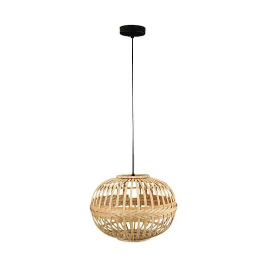 Amsfield 14.96 in. W x 12 in. H 1-Light Brown Pendant with Light Wood Oval Shade