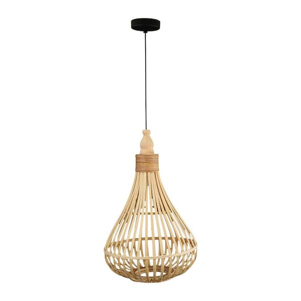 Amsfield 13.78 in. W x 21 in. H 1-Light Brown Pendant with Light Wood Bell Shade