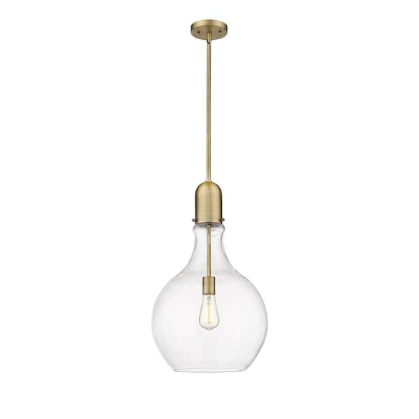 Amherst 1-Light Brushed Brass Shaded Pendant Light with Clear Glass Shade