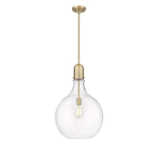 Amherst 1-Light Brushed Brass Shaded Pendant Light with Clear Glass Shade