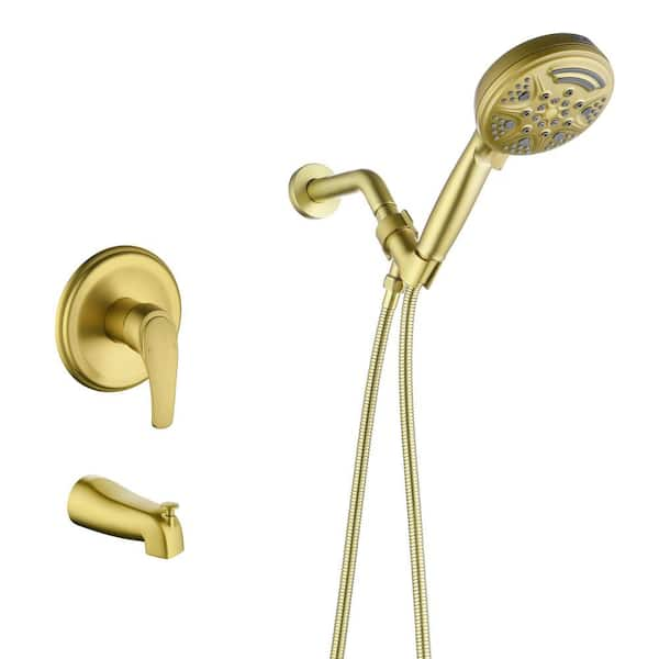 Ami Single Handle 9-Spray Tuband Shower Faucet 1.8 GPM in. Spot Defense Brushed Gold Pressure Balance Valve Included