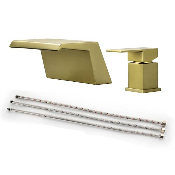 Ami Single-Handle Tub Deck-Mount Roman Tub Faucet With Waterfall Spout in Brushed Gold