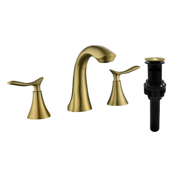 Ana 8 in. Widespread 2-Handle Bathroom Faucet with Drain Kit Included in Brushed Gold