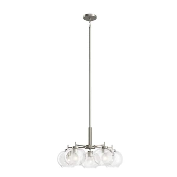 Anamaya 23.5 in. 5-Light Brushed Nickel Vintage Farmhouse Shaded Circle Chandelier for Kitchen