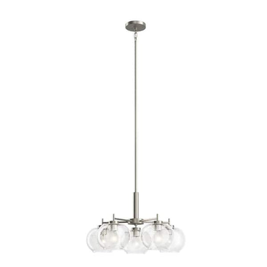 Anamaya 23.5 in. 5-Light Brushed Nickel Vintage Farmhouse Shaded Circle Chandelier for Kitchen