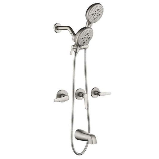 AmiTriple Handle 10 -Spray Tub and Shower Faucet 1.8 GPM in. Spot Defense Brushed Nickel Pressure Balance Valve Included