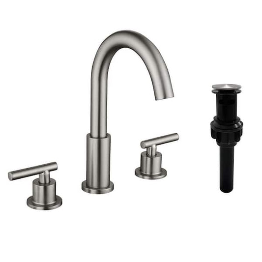 Ana 8 in. Widespread 2-Handle High-Arc Bathroom Faucet with Drain Kit Included in Brushed Nickel