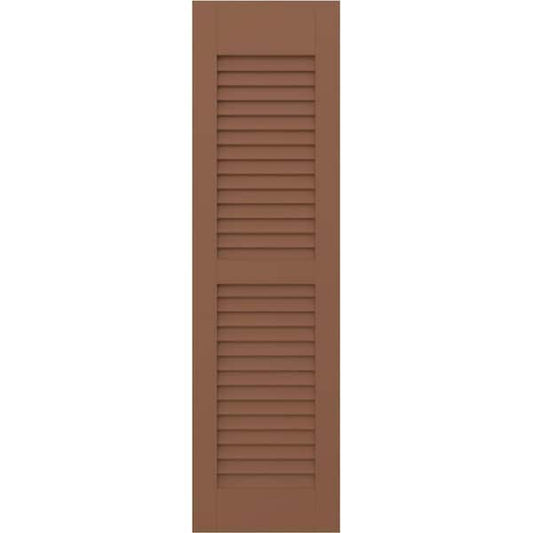 Americraft 15 in. W x 49 in. H 2-Equal Louver Exterior Real Wood Shutters Pair in Burnt Toffee