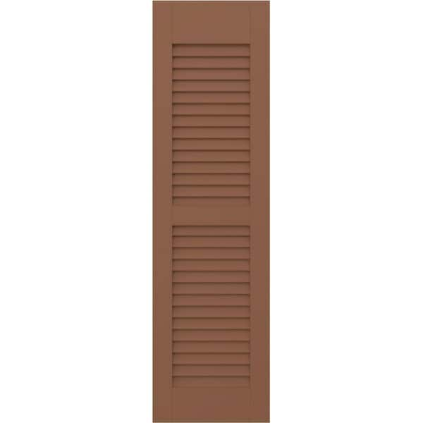 Americraft 15 in. W x 56 in. H 2-Equal Louver Exterior Real Wood Shutters Pair in Burnt Toffee