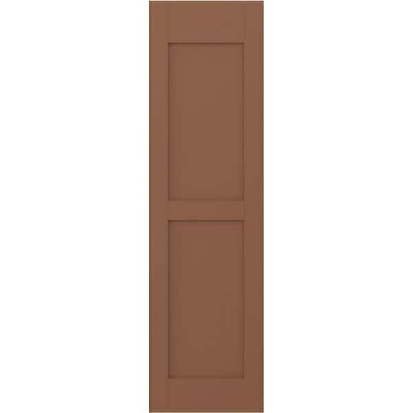 Americraft 15 in. W x 63 in. H 2-Equal Flat Panel Exterior Real Wood Shutters Pair in Burnt Toffee