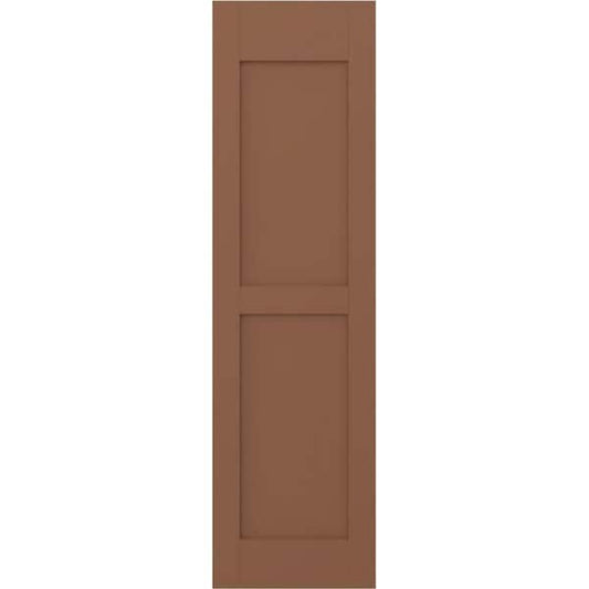 Americraft 15 in. W x 63 in. H 2-Equal Flat Panel Exterior Real Wood Shutters Pair in Burnt Toffee