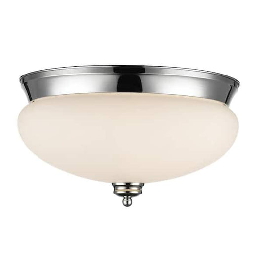 Amon 15 in. 3-Light Chrome Flush Mount Light with Matte Opal Glass Shade with No Bulbs Included