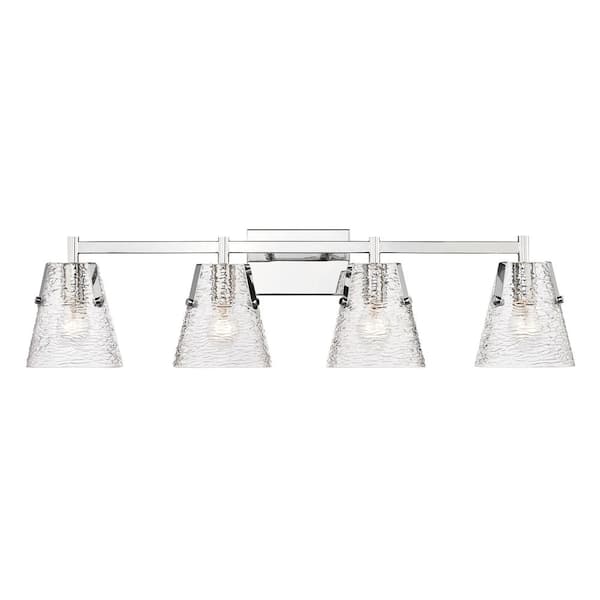 Analia 36 in. 4 Light Chrome Vanity Light with Clear Ribbed Glass Shade with No Bulbs Included