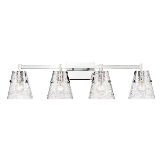 Analia 36 in. 4 Light Chrome Vanity Light with Clear Ribbed Glass Shade with No Bulbs Included