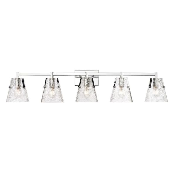 Analia 45.75 in. 5 Light Chrome Vanity Light with Clear Ribbed Glass Shade with No Bulbs Included