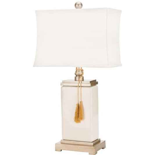 Amiliana 29.5 in. Cream White Tassel Table Lamp with Off-White Shade