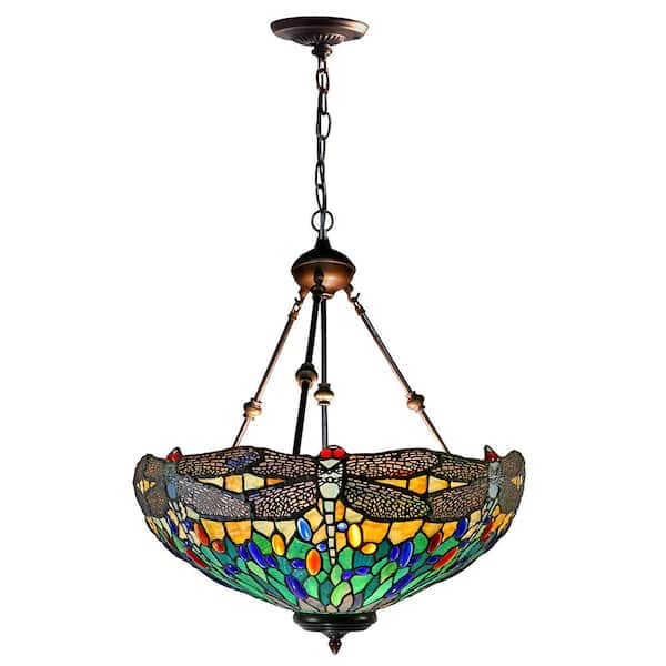 Anacapa Dragonfly Inverted 3-Light Dark Brown Shaded Pendant Light