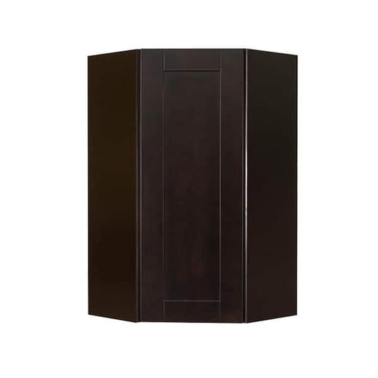 Anchester Assembled 24x42x15 in. Wall Diagonal Corner Cabinet with 1 Door 3 Shelves in Dark Espresso