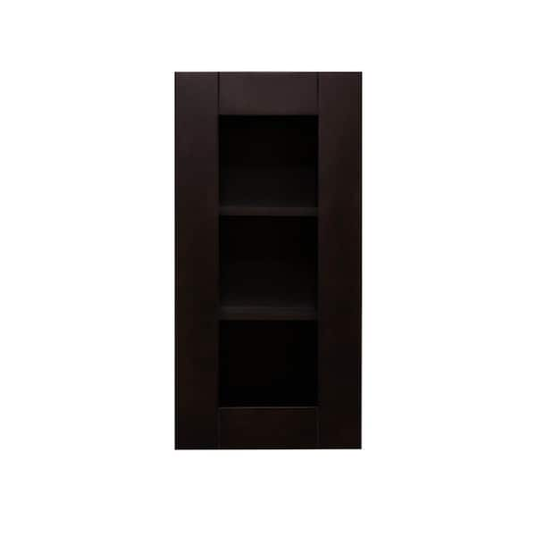 Anchester Assembled 15 in. x 30 in. x 12 in. Wall Mullion Door Cabinet with 1 Door 2 Shelves in Dark Espresso