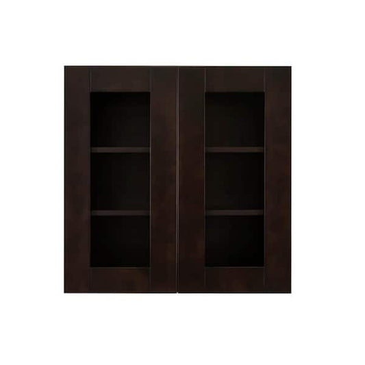 Anchester Assembled 24 in. x 36 in. x 12 in. Wall Mullion Door Cabinet with 2 Doors 2 Shelves in Dark Espresso