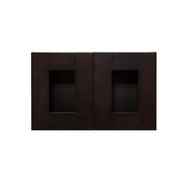 Anchester Assembled 30 in. x 15 in. x 12 in. Wall Mullion Door Cabinet with 2 Doors in Dark Espresso