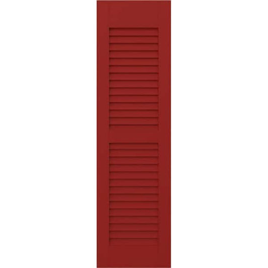 Americraft 15 in. W x 49 in. H 2-Equal Louver Exterior Real Wood Shutters Pair in Fire Red