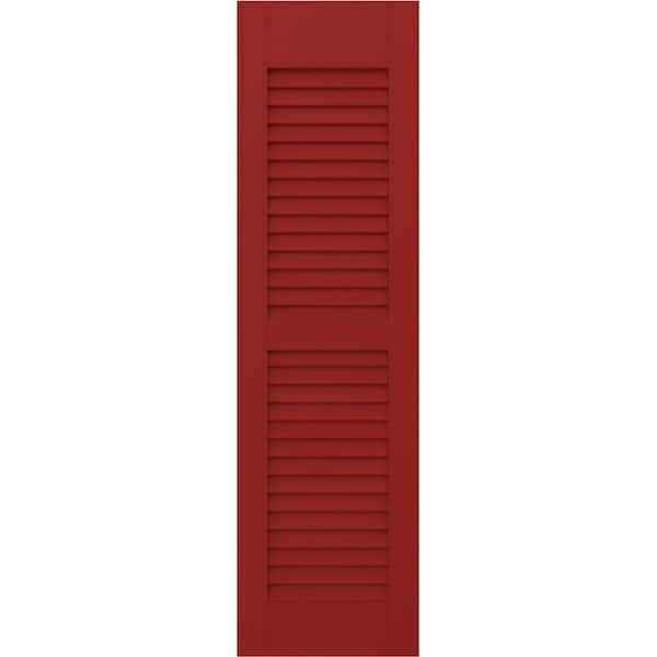 Americraft 15 in. W x 57 in. H 2-Equal Louver Exterior Real Wood Shutters Pair in Fire Red