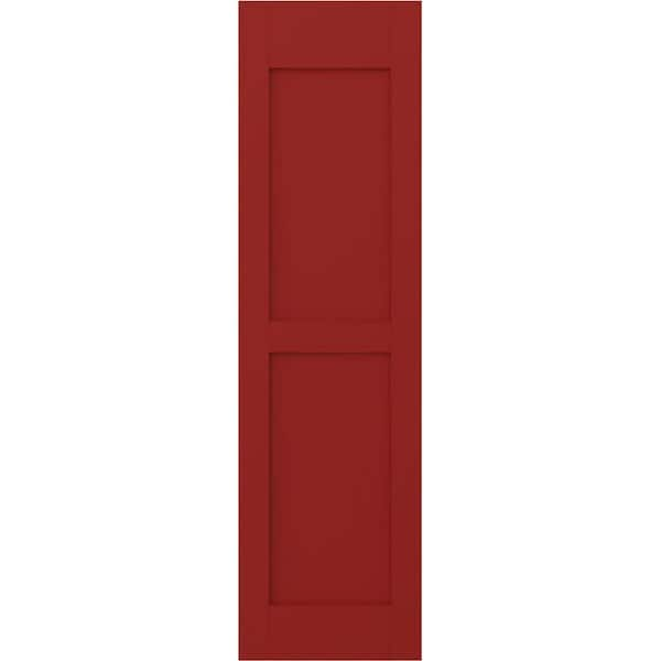 Americraft 15 in. W x 70 in. H 2-Equal Flat Panel Exterior Real Wood Shutters Pair in Fire Red