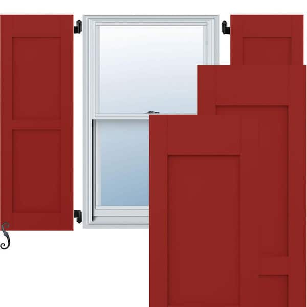 Americraft 18 in. W x 69 in. H 2-Equal Flat Panel Exterior Real Wood Shutters Per Pair in Fire Red