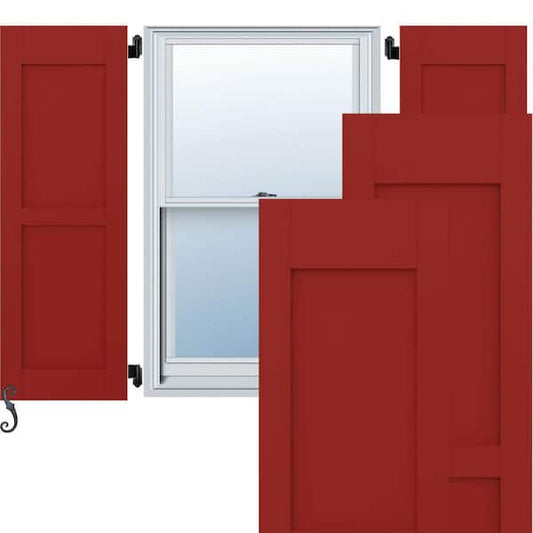 Americraft 18 in. W x 69 in. H 2-Equal Flat Panel Exterior Real Wood Shutters Per Pair in Fire Red