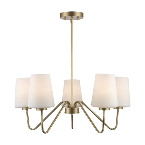 Anaya 5-Light Gold Chandelier Light Fixture with White Glass Shades