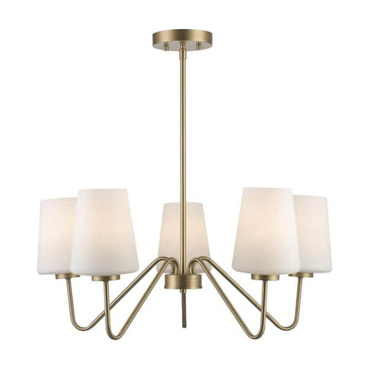 Anaya 5-Light Gold Chandelier Light Fixture with White Glass Shades