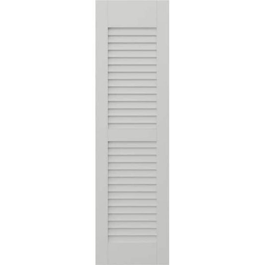 Americraft 15 in. W x 55 in. H 2-Equal Louver Exterior Real Wood Shutters Pair in Hailstorm Gray