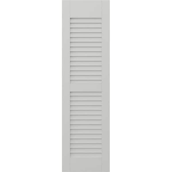 Americraft 15 in. W x 56 in. H 2-Equal Louver Exterior Real Wood Shutters Pair in Hailstorm Gray