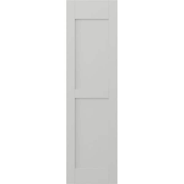 Americraft 15 in. W x 67 in. H 2-Equal Flat Panel Exterior Real Wood Shutters Pair in Hailstorm Gray