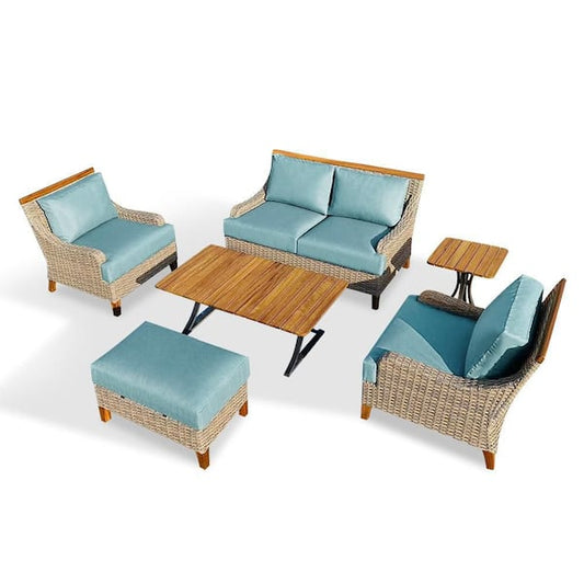 Amigo 6-Piece Wicker Patio Conversation Sofa and Club Chair Deep Seating Set with Acrylic Cast Breeze Cushions