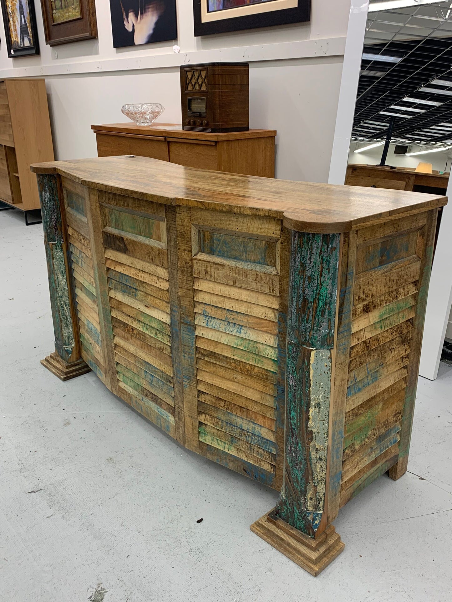 Distressed Shutter Wine Bar - Bellevue Consignments