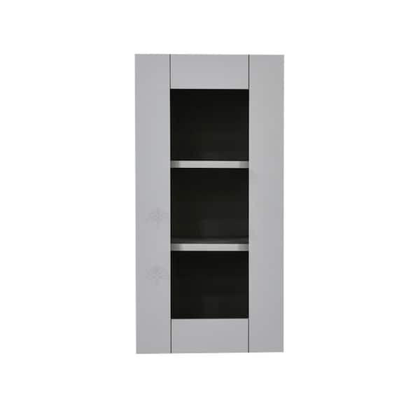 Anchester Assembled 12x30x12 in. Wall Mullion Door Cabinet with 1 Door 2 Shelves in Light Gray